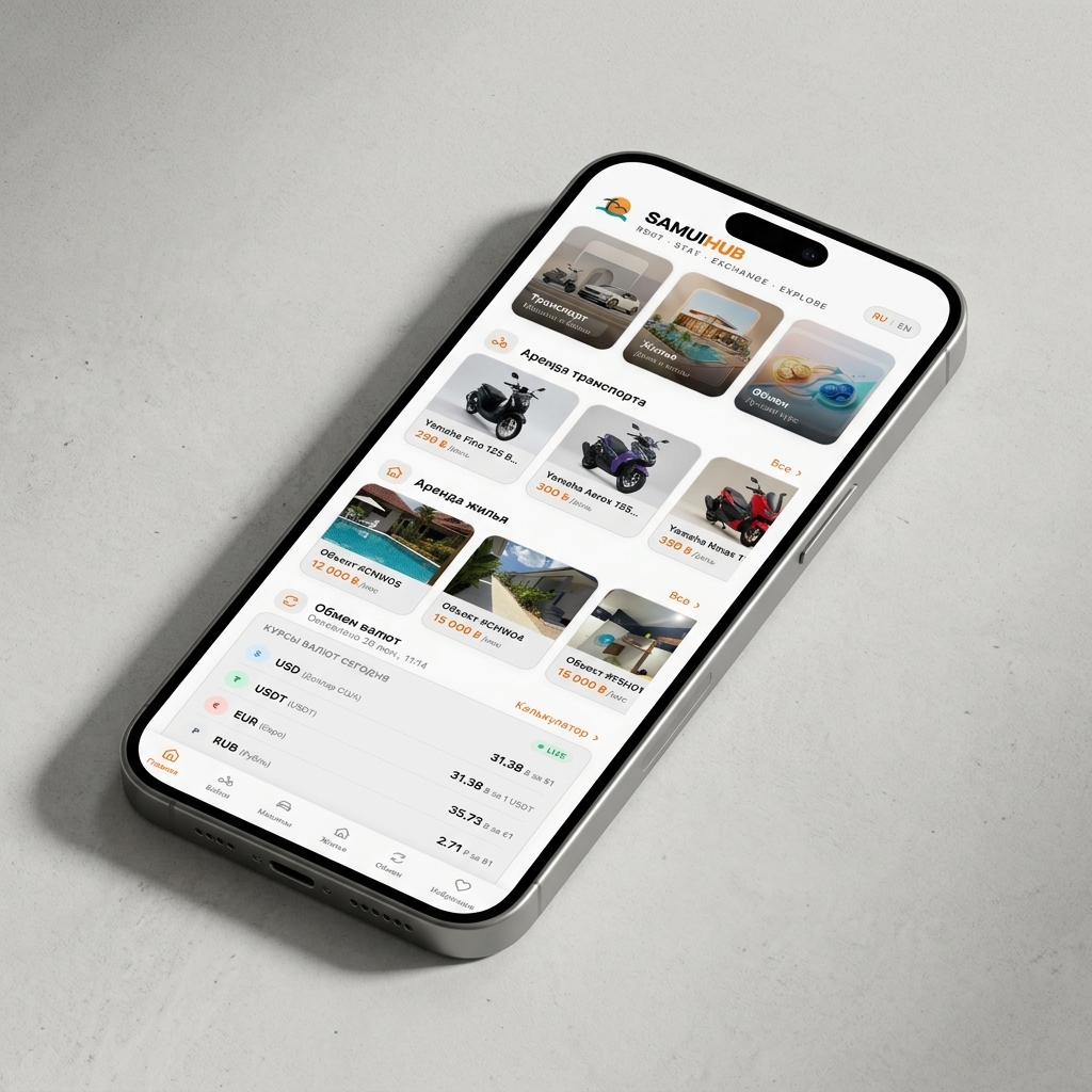 Samui Hub Mobile Mini App Mockup